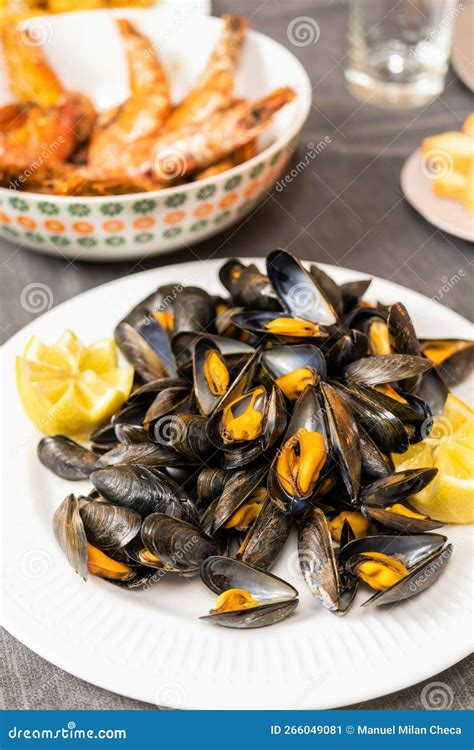 Mussels Steamed with Spices and Lemon. Typical Galician and Spanish Food Stock Image - Image of ...