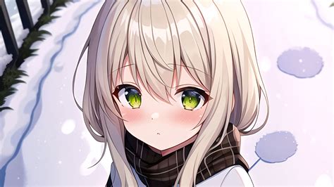 Download wallpaper 2048x1152 girl, snow, winter, anime, art ultrawide ...