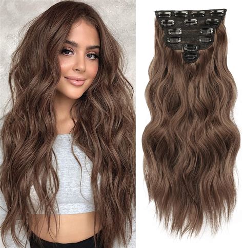 NAYOO Clip in Hair Extensions for Women 20 Inch Long Wavy curly ...