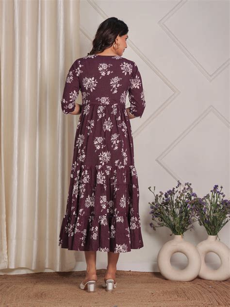 Buy Kantha Cotton Floral A-line Purple Dress TP8394T | Aramya