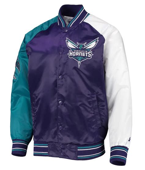 Full-Snap Varsity Purple and Teal Charlotte Hornets Tri Color Jacket ...