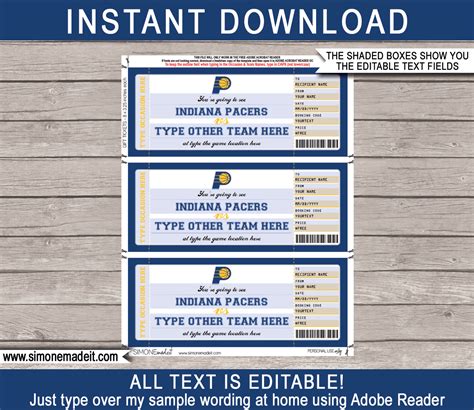 Indiana Pacers Game Ticket Gift Voucher | Printable Surprise NBA ...