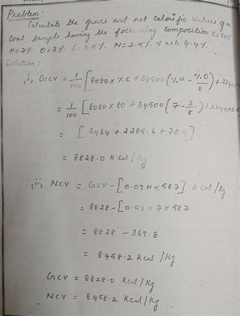 Calculate the gross and net calorific values of a coal sample having ...