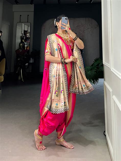 Pink Elegant Jacquard Silk Paithani Zari Weaving Saree with