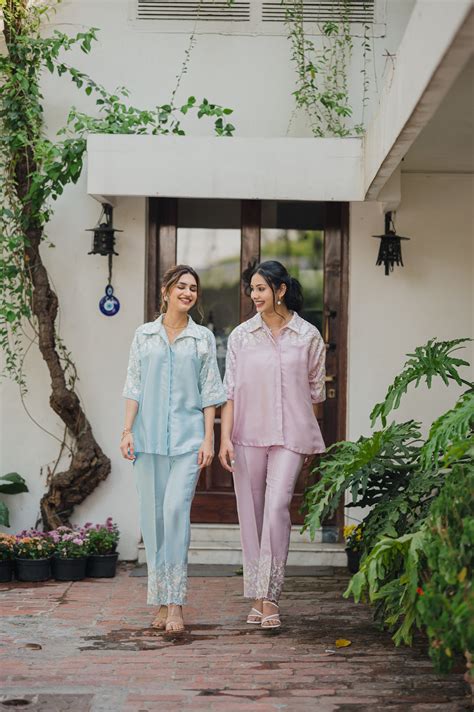 Light Pink Floral Embroidered Cotton Co-ord Set | Co-ord Sets for Women ...