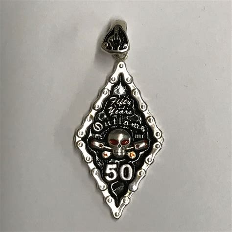 Sterling Diamond Shaped Outlaws 50 Years Pendant - Outlaw Biker Jewelry
