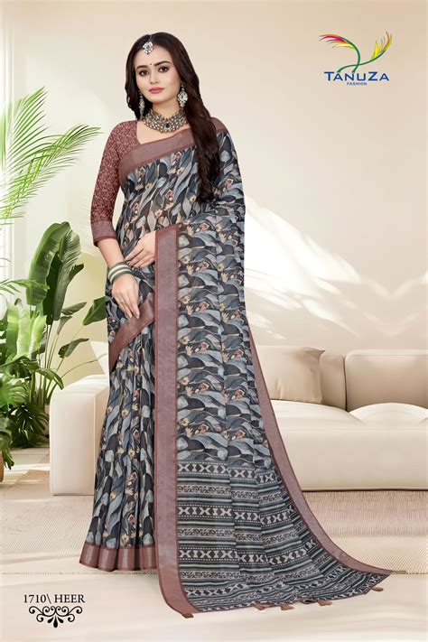 Heer Greyish Brown Linen Saree.
