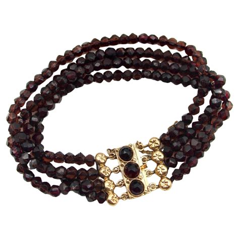 Vintage 14K Gold Cultured Pearl Garnet Beaded Bracelet For Sale at ...