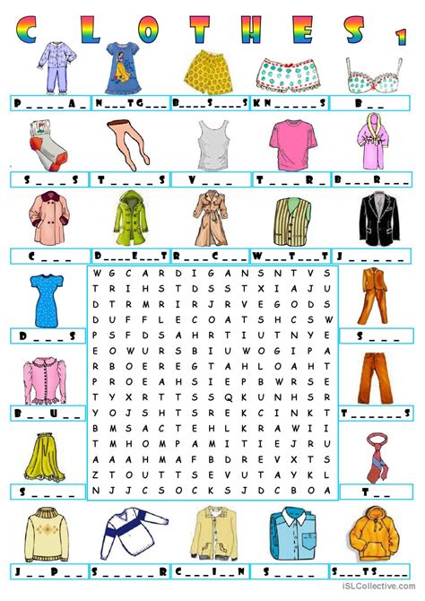 CLOTHES - WORDSEARCH 1 word search: English ESL worksheets pdf & doc