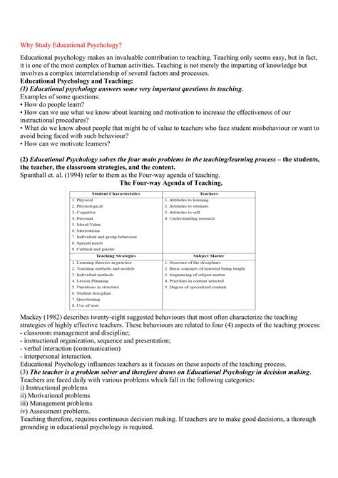 Four way agenda of teaching educational psychology | PDF