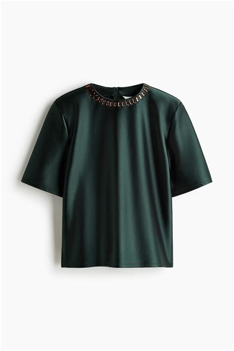 Shoulder-pad top - Dark green - Ladies | H&M IN