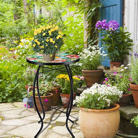 Buy Patio Side Table Outdoor Accent Table Bistro Coffee Table Plant End ...