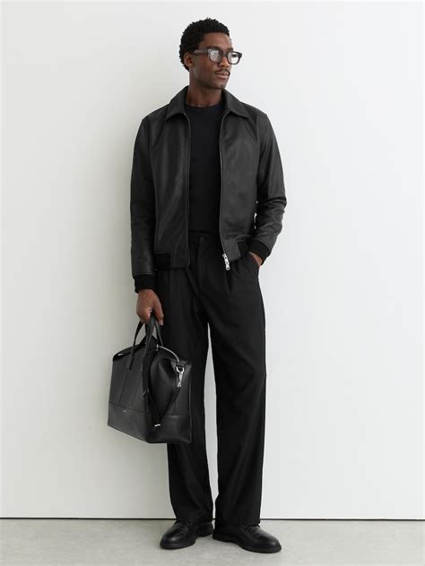 Buy Reiss Black Charl Grained-Leather Zip-Through Jacket from Next India