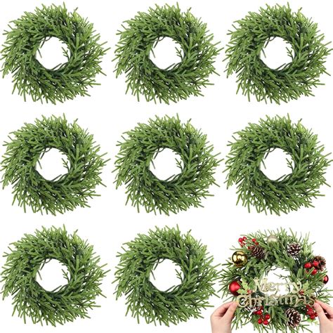 Amazon.com: Zeyune 8 Pcs Christmas DIY Green Wreath 14 Inch Artificial ...