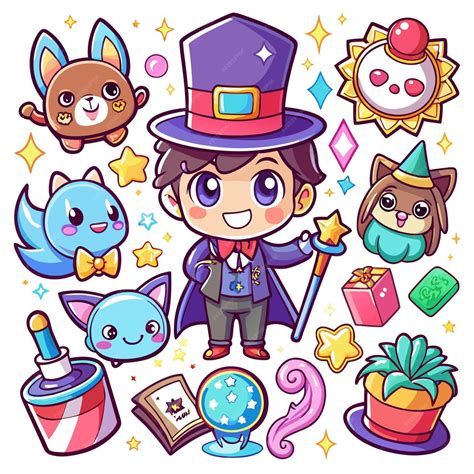 Cute cartoon magician with magical creatures and objects | Premium AI ...