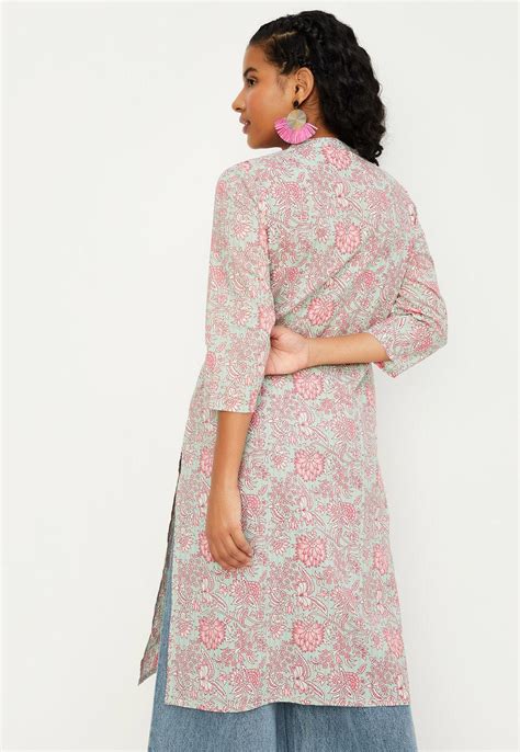 Buy Women Floral Printed Band Collar Neck Straight Kurta Online at just ...