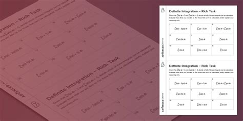 👉 Definite Integration Rich Task (teacher made) - Twinkl