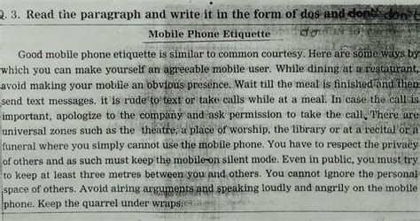 Read the paragraph and write it in the form of dos and don't. - Brainly.in