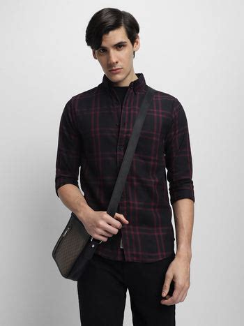 Men's Button-Down Collar Slim Fit Windowpane Checks Opaque Cotton Casu ...