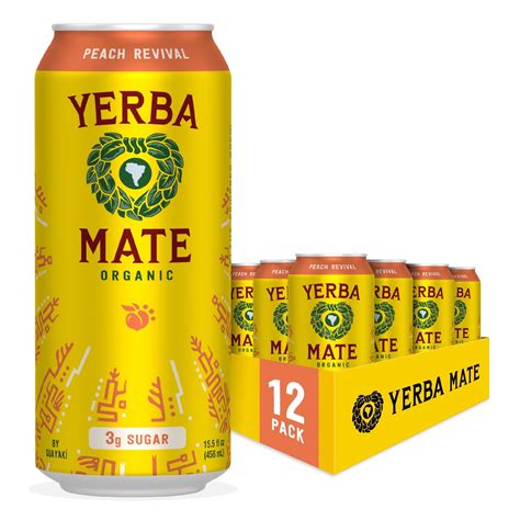 Guayaki Yerba Mate, Peach Revival Energy Drink, Low Sugar, 150mg ...