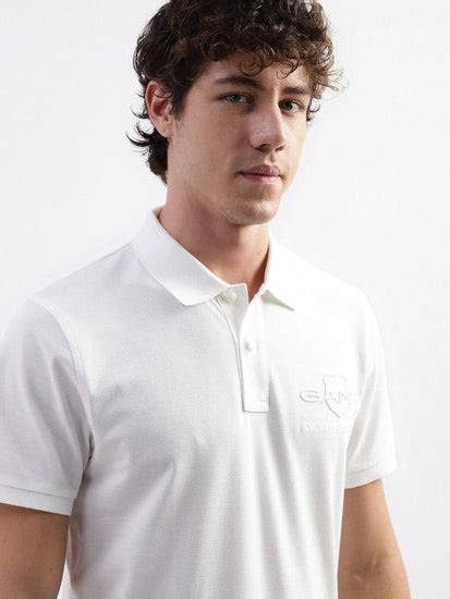 Shop Gant Men White Solid Polo Collar Short Sleeves T-Shirt - GANT India