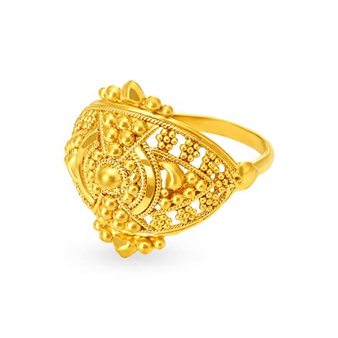 Exquisite 22 Karat Yellow Gold Beaded Floral Finger Ring
