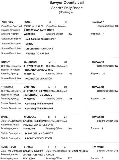 Sawyer County Weekly Jail Booking Report | Recent News | DrydenWire.com