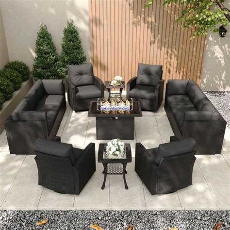 Amazon.com: KHOLH Patio Furniture Set with Fire Pit Table, 13 Pieces ...