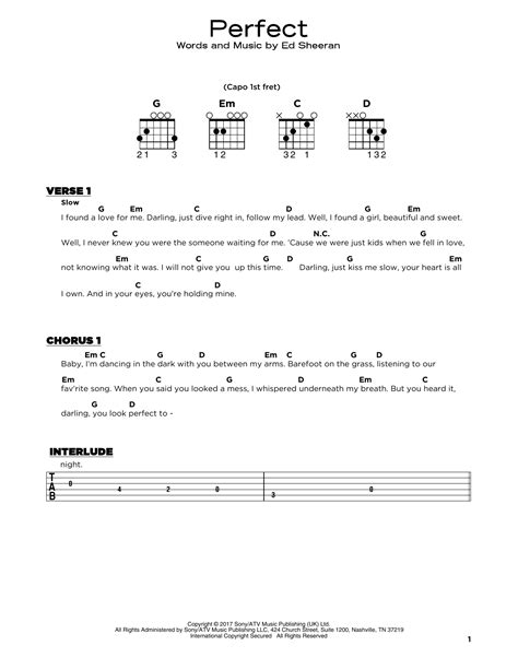 Perfect by Ed Sheeran Sheet Music for Really Easy Guitar at Sheet Music ...