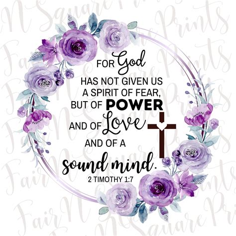 2 Timothy 1:7 God Has Not Given Us a Spirit of Fear Purple Floral Png ...