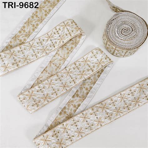 9 Yard White Embroidery Ribbons 6cm Indian Sari Border Embroidered Cra ...