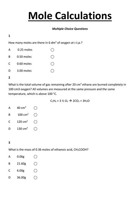 10-Mole-Calculations-Multiple-Choice-Questions-and-Answers