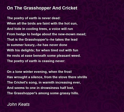 On The Grasshopper And Cricket Poem by John Keats - Poem Hunter