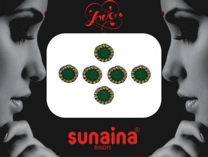 SUNAINA New Love Collection Round Green Bindi With Golden Stone For ...