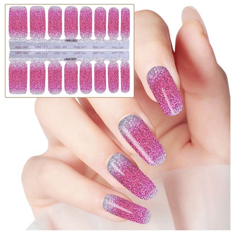 Sandistore Stick on Nails Short Clear Nail Stickers Glitter Gradient ...