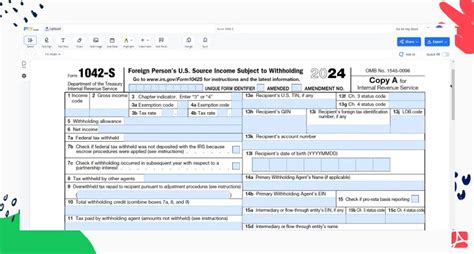 Form 1042-s, edit and sign template online - PDFliner