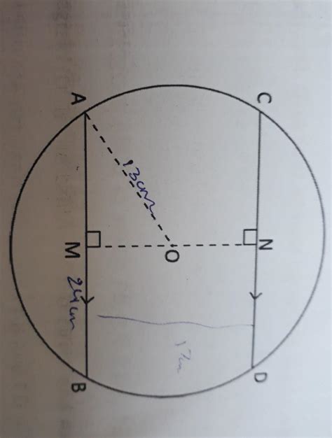 O is the centre of the circle and AB is parallel to CD.AB=24cm and ...