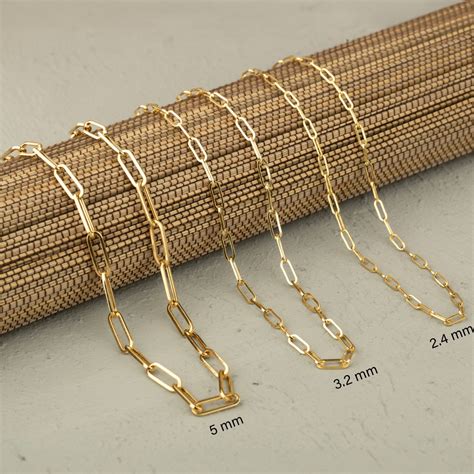 14K Solid Gold Paperclip Chain Necklace, Real Gold, 3 Sizes, Minimalist ...