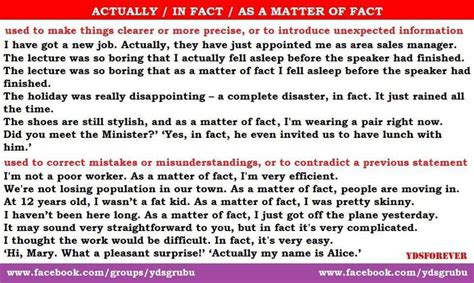 Using ACTUALLY, IN FACT, AS A MATTER OF FACT - Materials For Learning ...