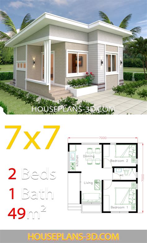 small house design plans 7x7 with 2 bedrooms