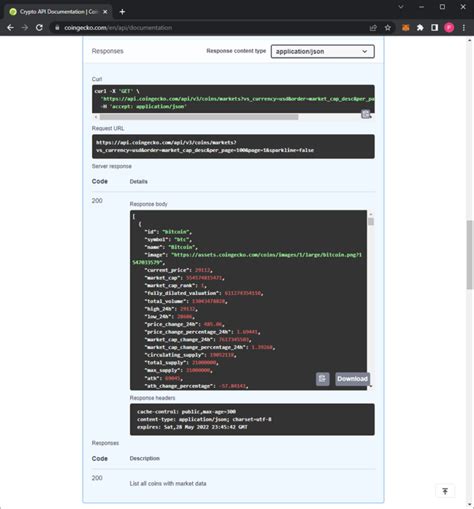 Coingecko Excel API 的图像结果