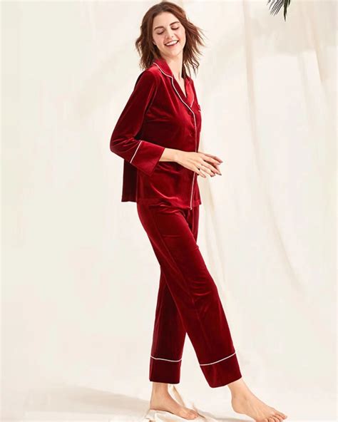 Luxurious Silk Velvet Pajama Set for Women | Satin Pajamas, Button-Up ...