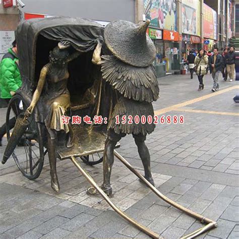 拉黄包车铜雕，街头纪念铜雕-宏通雕塑