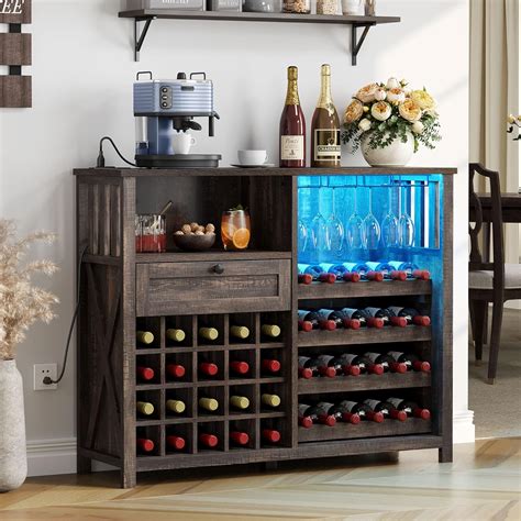 Amazon.com: DWVO 47" Wine Bar Cabinet with LED Lights and Power Outlets ...
