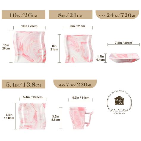MALACASA Flora 30-Piece Porcelain Dinnerware Set | Marble Pink