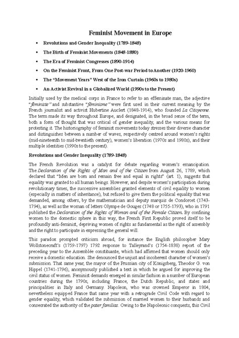 Feminist Movement in Europe (For reference) - Feminist Movement in ...