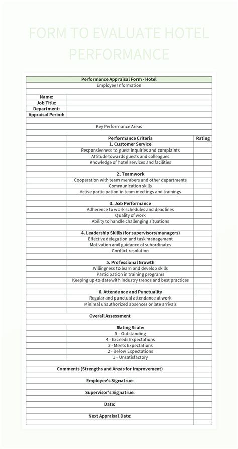 Form To Evaluate Hotel Performance Excel Template And Google Sheets ...