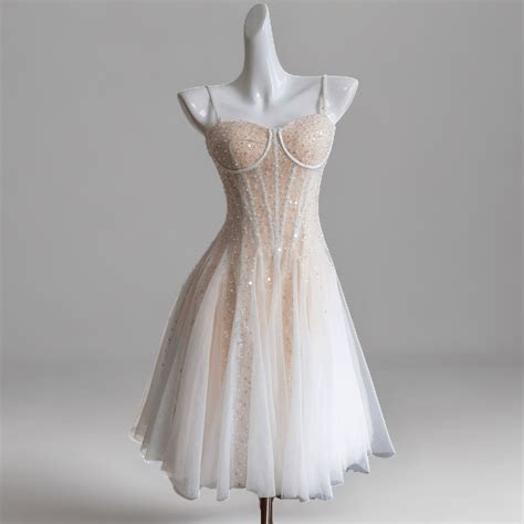 Elegant White and Champagne Strapless Short Wedding Party Dress - Tull – WonderlandByLilian