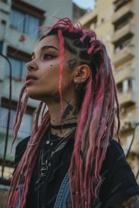 Premium Photo | A spanish youngwoman with pink dreadlocks facial ...