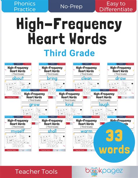 High-Frequency Heart Words Worksheets (Third Grade) - BookPagez